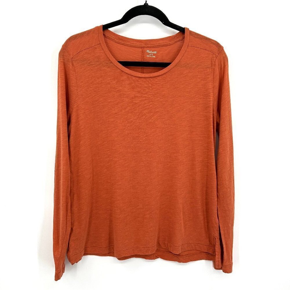 MADEWELL Burnt Orange Whisper Cotton Long Sleeve Crew Neck Shirt Size Large